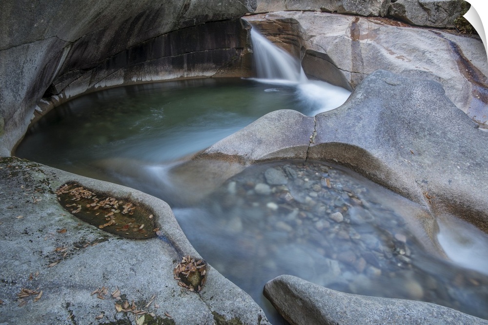 Smooth rocks carved by the river in Franconia Notch, New Hampshire.