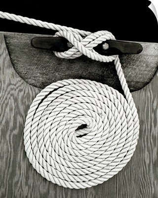 A coiled rope on a dock