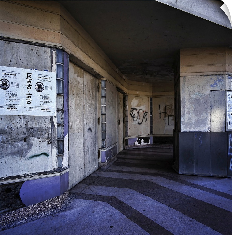 An abandoned movie theater box office in Los Angeles