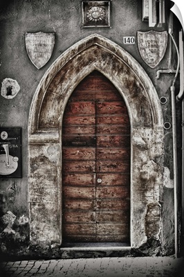 An ancient door in L'Aquila (meaning "The Eagle"), Italy