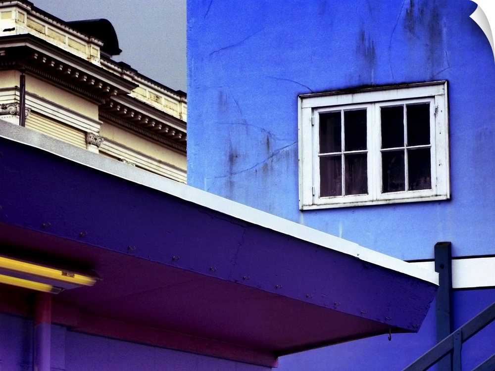 Buildings painted blue and purple