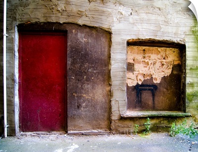 Derelict door and window with graffiti