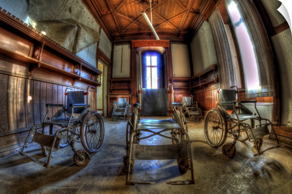 Wheelchairs in an old empty room