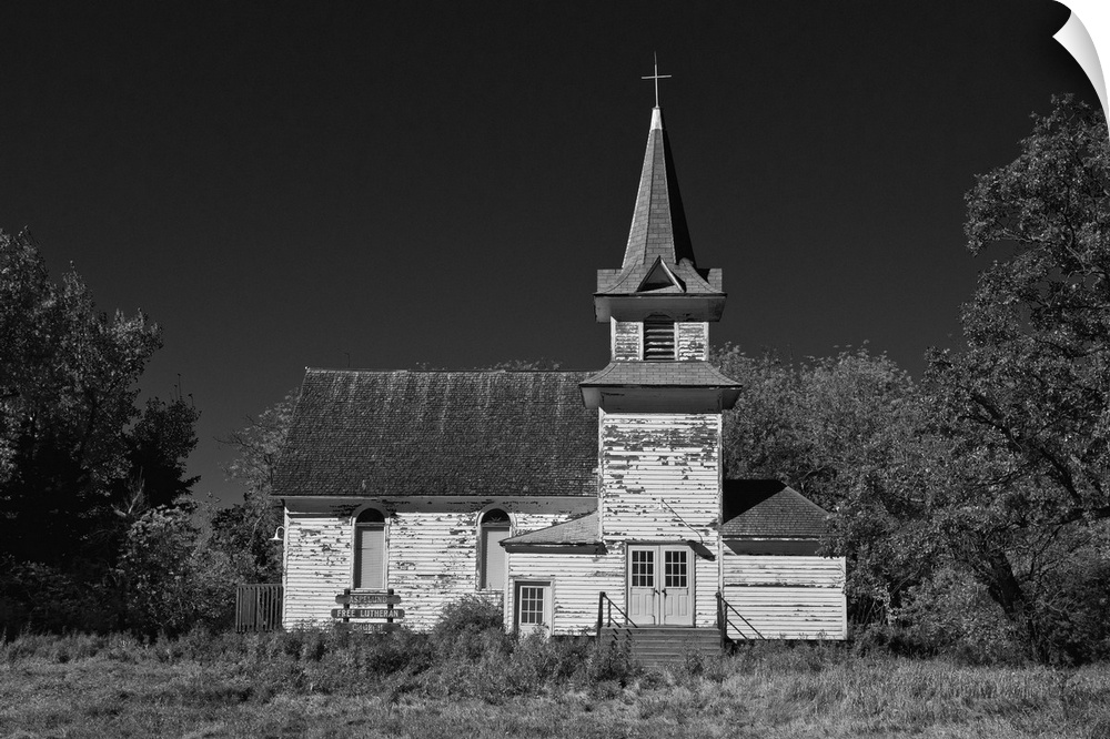 Old church in rural landscape in Cavalier County USA