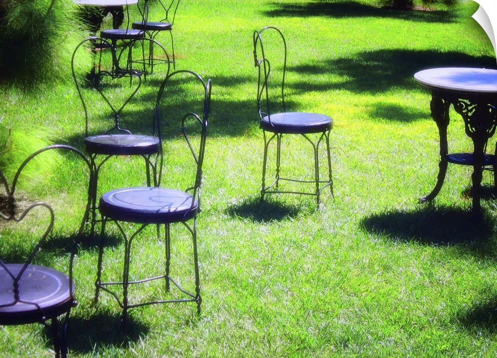 Tables and chairs in a garden