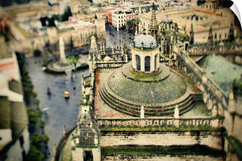View of the roof of the Cathedral from the top of the Giralda tower, Seville, Spain. Tilted lens used for a shallower dept...