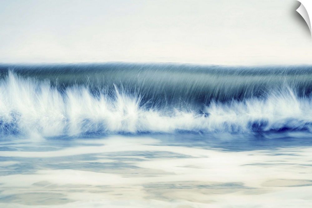 A wave breaking seascape resembling a tidal bore.