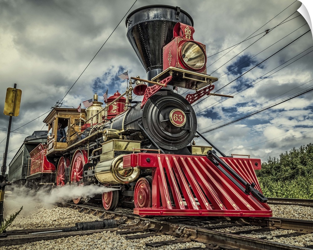 Leviathan 63 Steam Engine with red and black paintwork from 19th century in USA.