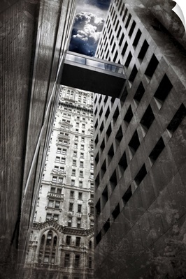 Narrow street between skyscrapers in Wall Street, New York City