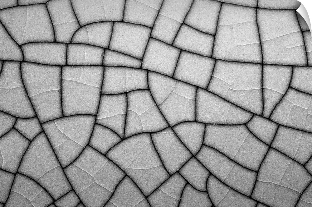 Close up/macro of a  porcelain crackle plate creating line patterns abstract in black and white.