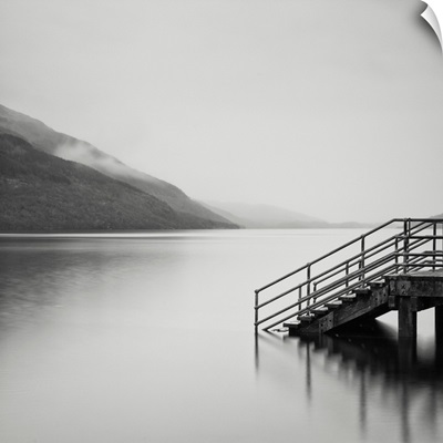Steps leading into lake at Loch Lomond, Highlands, Scotland, UK