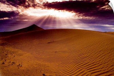 Sunlight shining on sand dunes