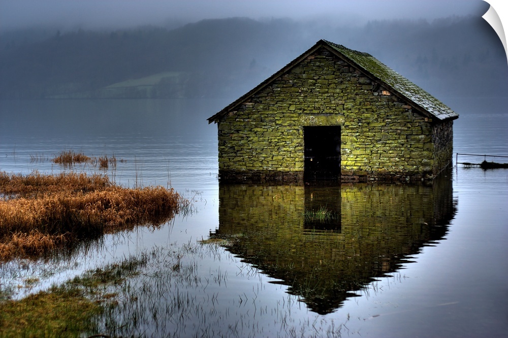 An old flooded boat house on Lake Windermere