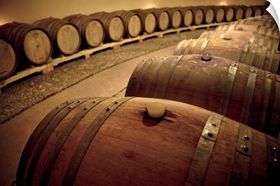 Wine barrels in a cellar in Italy