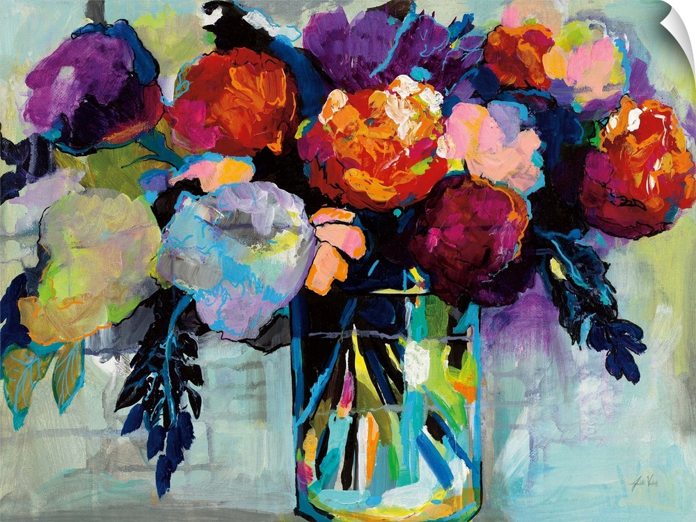 Abstracted bouquet of colorful florals.