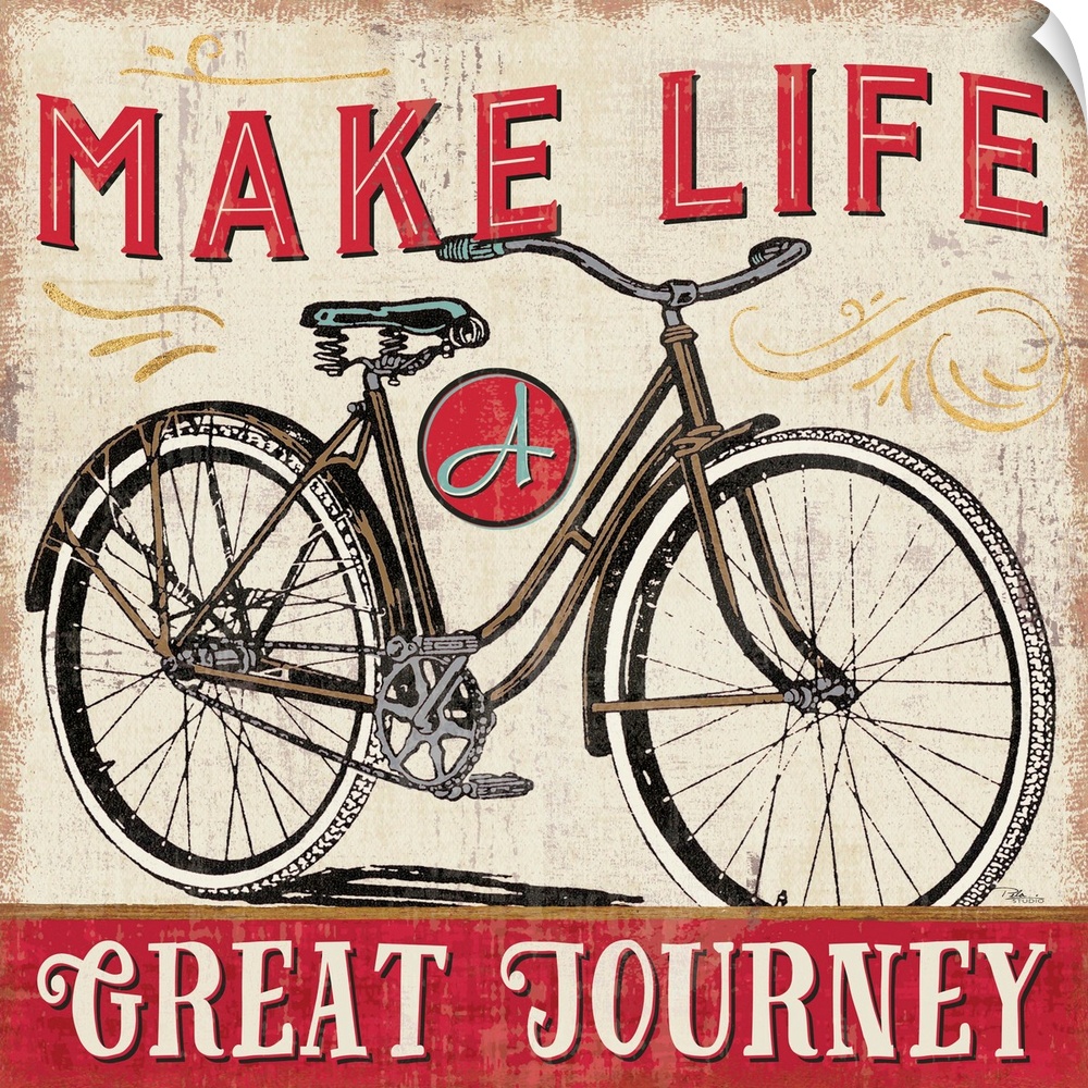 Vintage style poster of a bicycle with an inspirational saying.