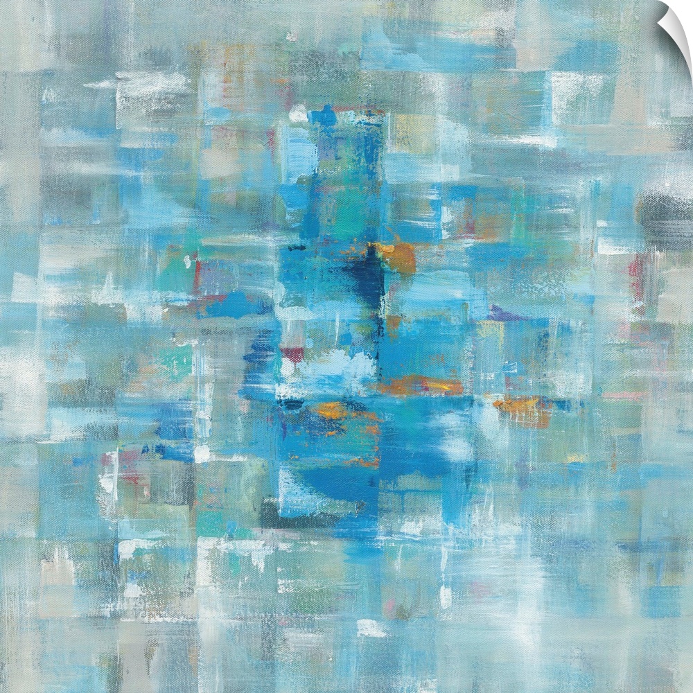 Abstract contemporary artwork in cool blue tones.