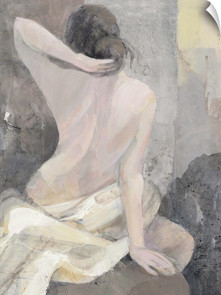 Contemporary figurative painting of a nude woman with her back facing viewer.
