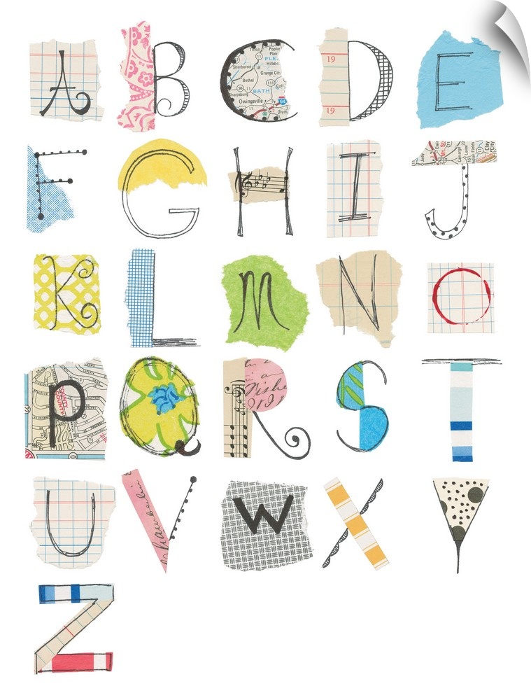 An alphabet of letters made from clippings of random print.