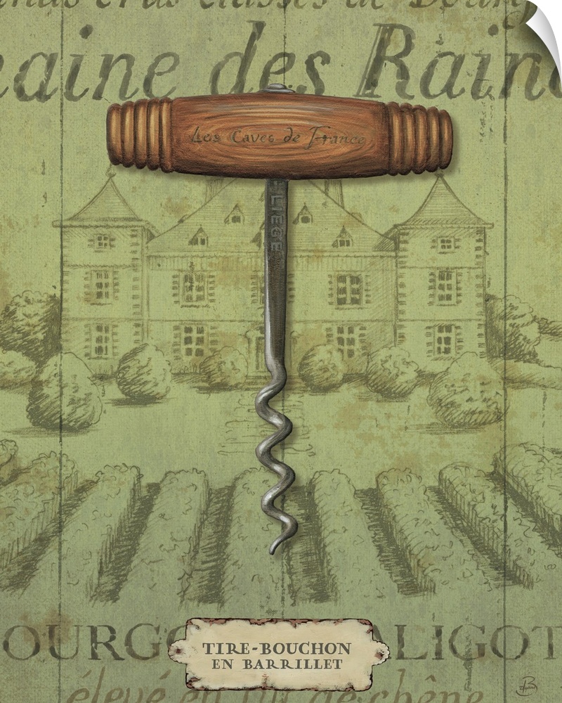 This vertical decorative art is perfect for the wine aficionado or kitchen wall art; the wall art has an antique corkscrew...