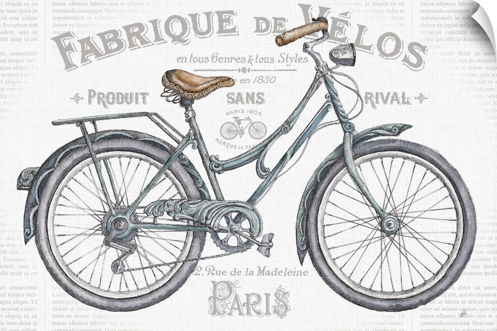 French vintage style bicycle advertisement with French text.
