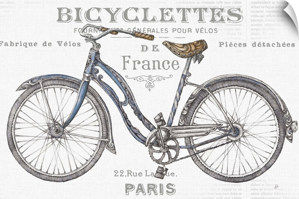 French vintage style bicycle advertisement with French text.