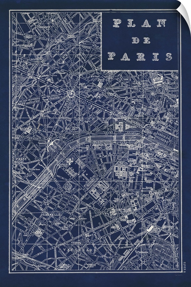 Vintage style blueprint art map of Paris.