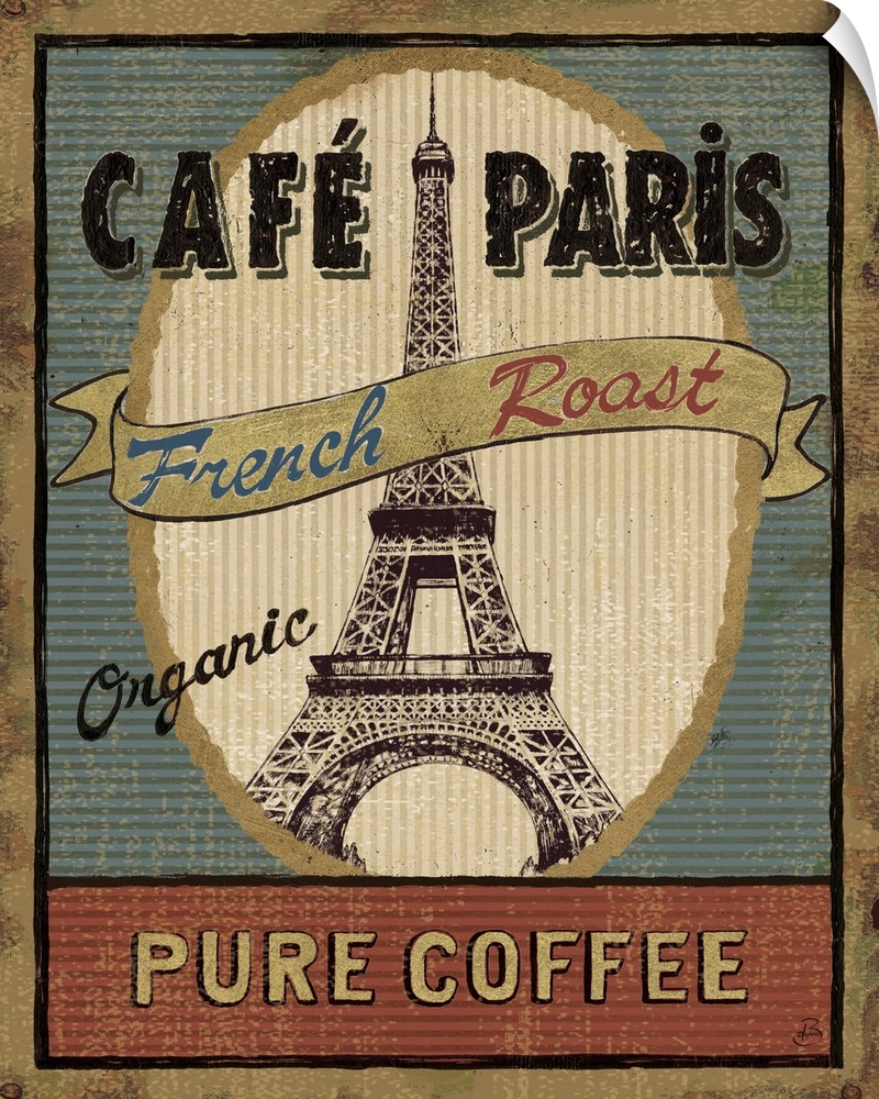 Artwork of the Eiffel Tower with the text "French Roast Organic."