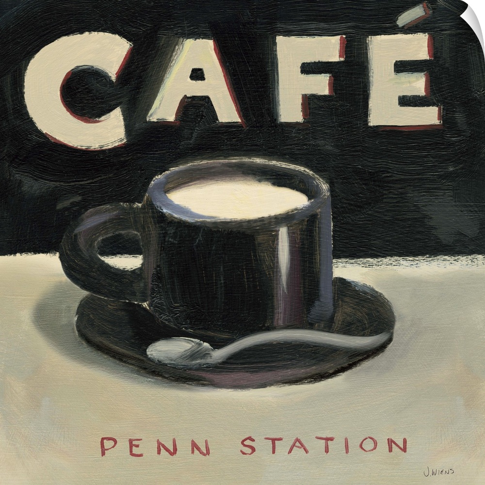 Contemporary cafe sign for Penn Station.