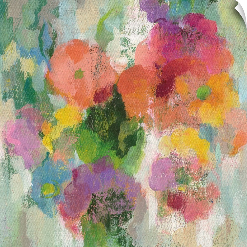 Contemporary artwork of a rainbow of flowers in bloom.