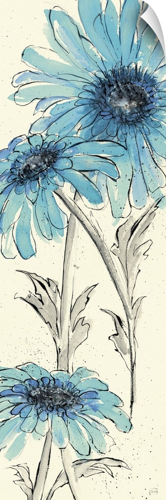 Contemporary artwork of blue flowers close-up in the frame of the image.
