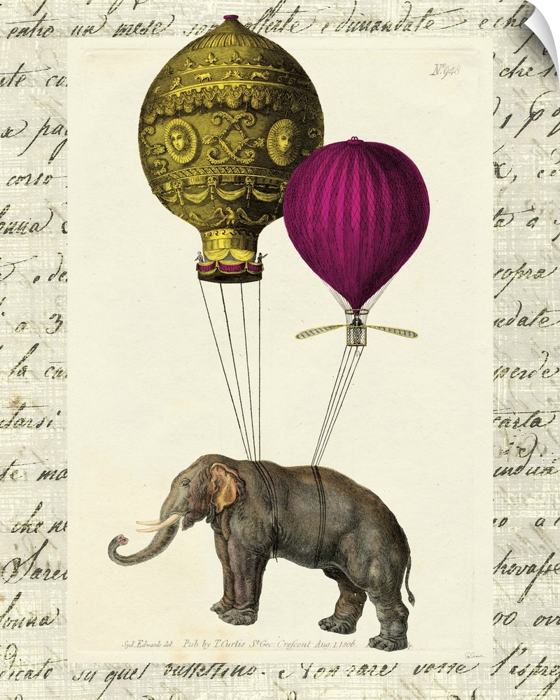 Fun and whimsical, this elephant with vibrant colored balloons tied to its back makes fun and stylish wall art.