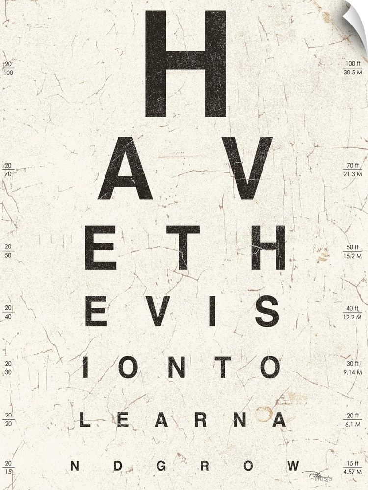 Contemporary painting of an eye exam chart, spelling out an inspirational quote.