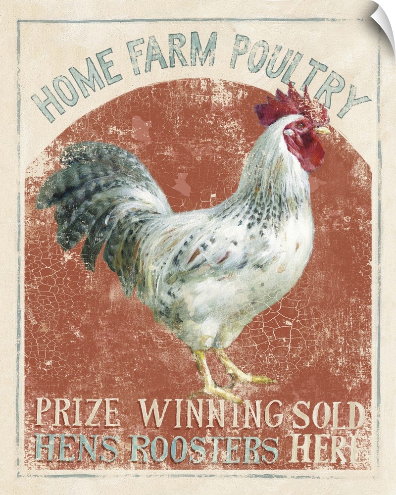 Contemporary folk art decor of a rustic weathered sign for farm fresh eggs.