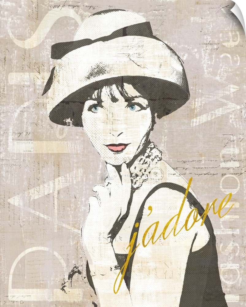 Paris Fashion Week collage in gray, black, and white with "j'adore" written in gold a sparkle font.