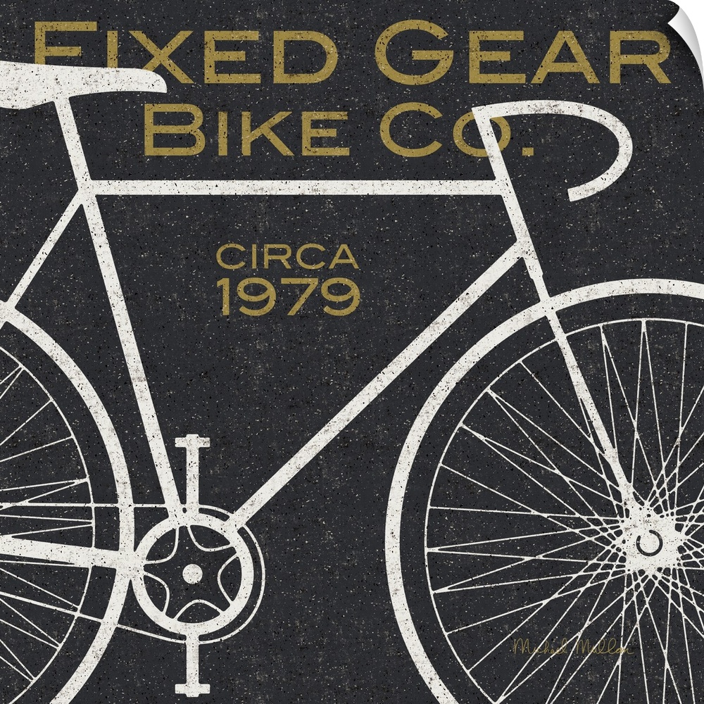 Retro style sign for a bicycle company, with a white bike design.
