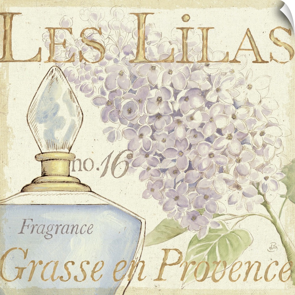 Contemporary artwork of a perfume bottle close in frame, with a flower to the right and text in the foreground.