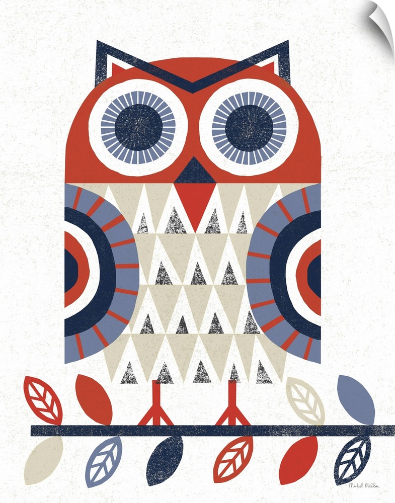 Folk Lodge Owl Red Navy