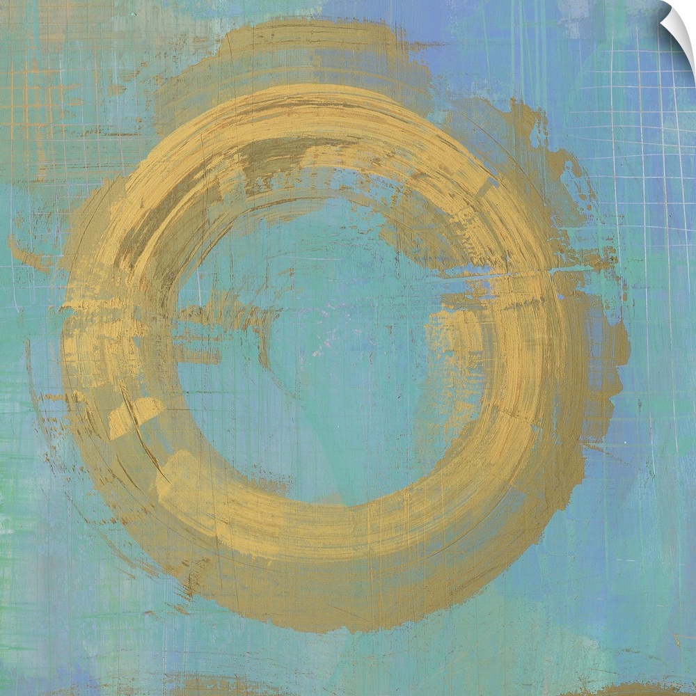 Contemporary gold and blue abstract home decor artwork.