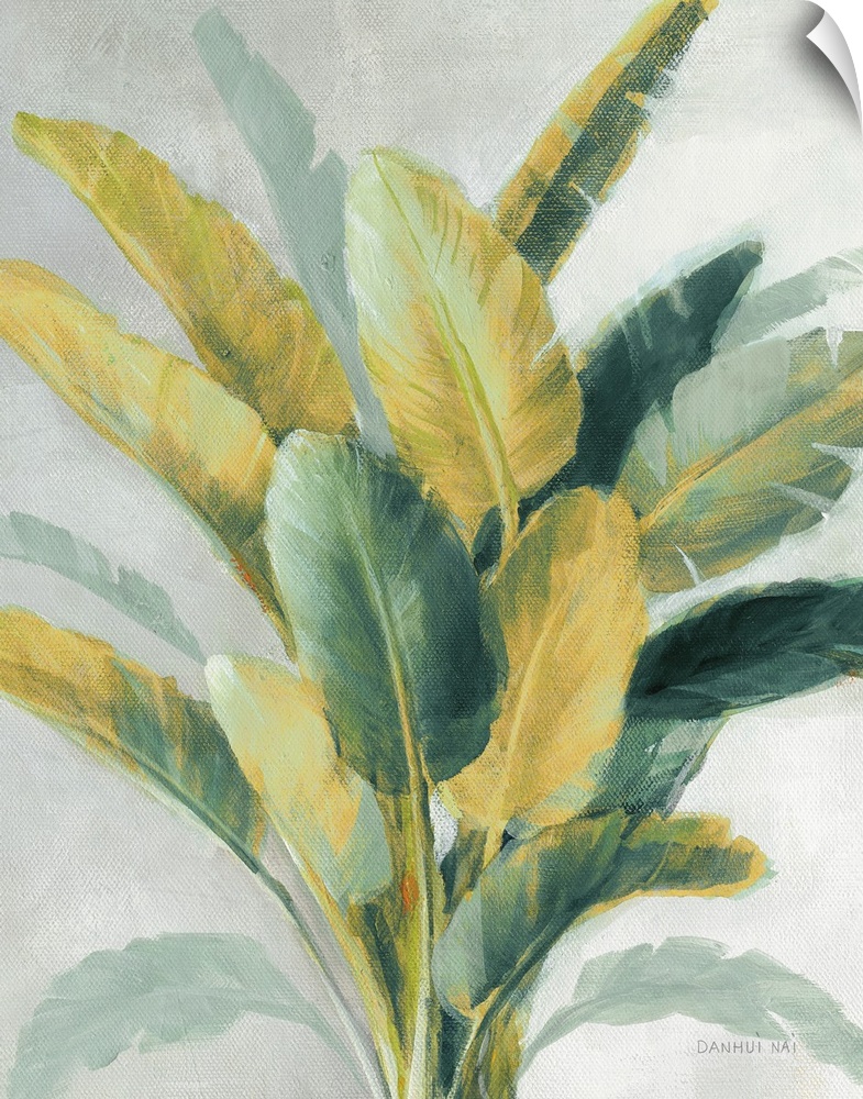 Greenhouse Palm II Teal Green And Gold