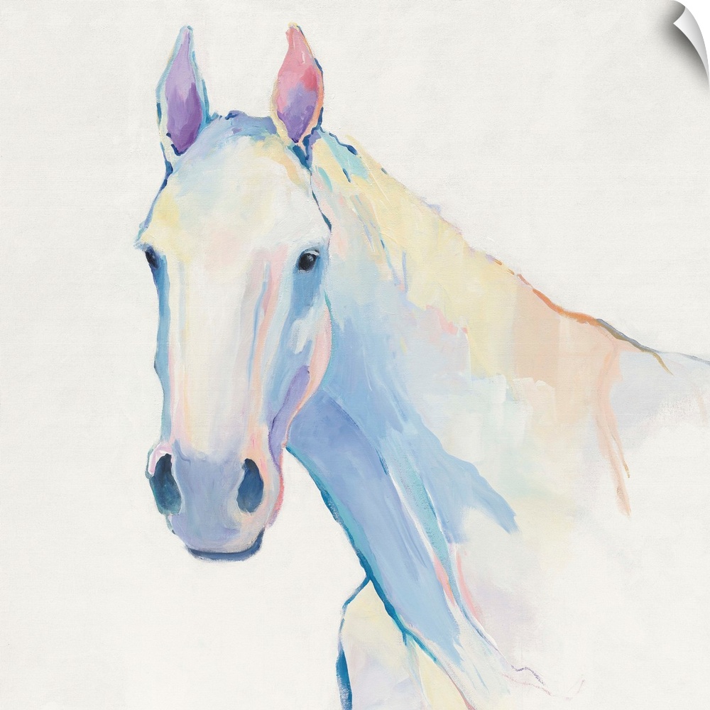 Contemporary painting in pale cool colors of a horse.
