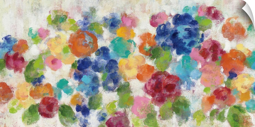 Colorful abstract painting of hydrangeas.
