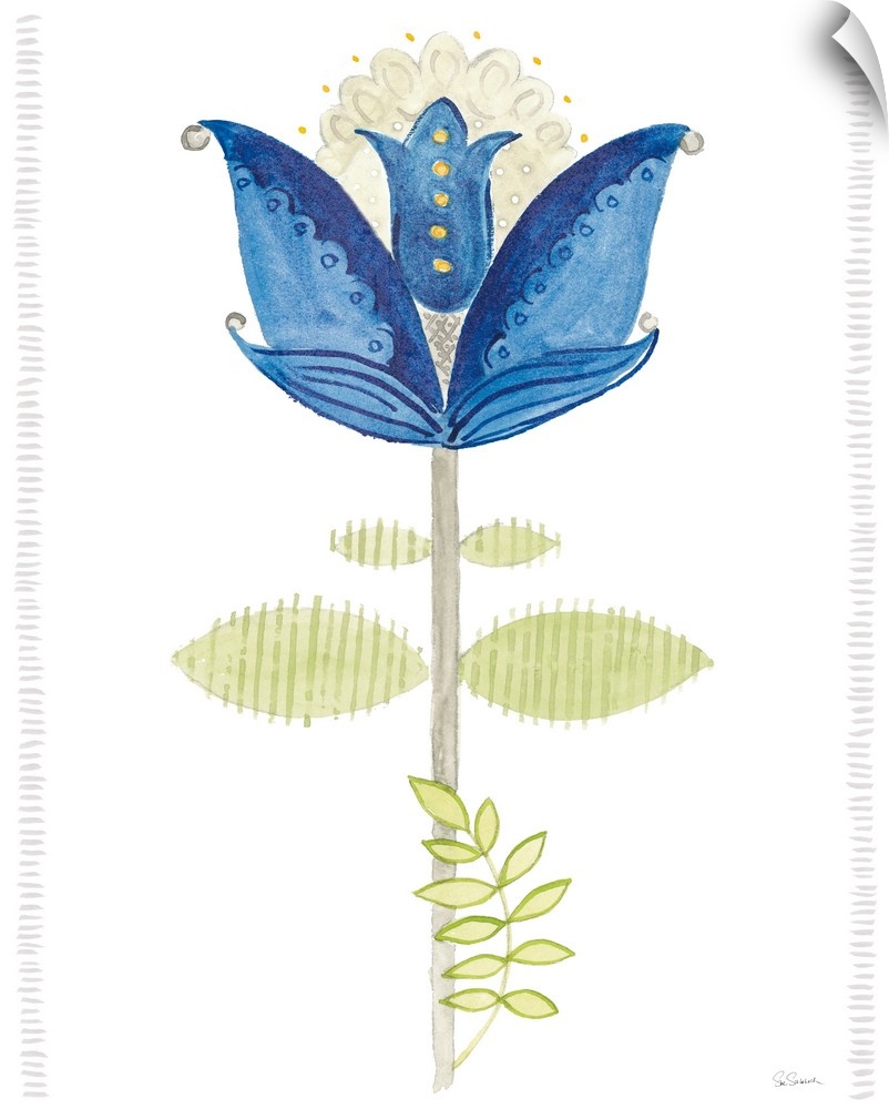 Modern interpretation of a blue flower in a watercolor style.