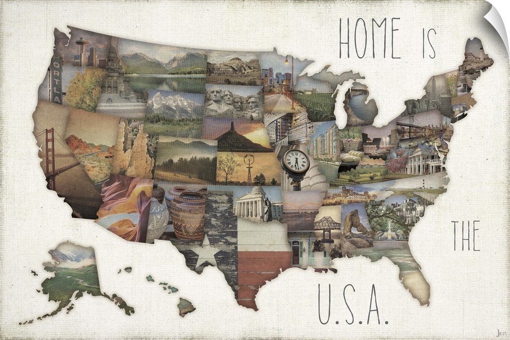 A map of the United States with each state made of a photograph.