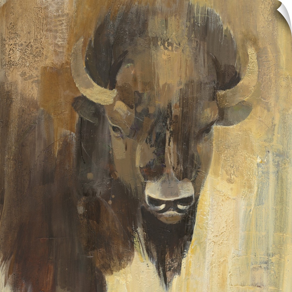 Contemporary wildlife painting of a bison staring at viewer.