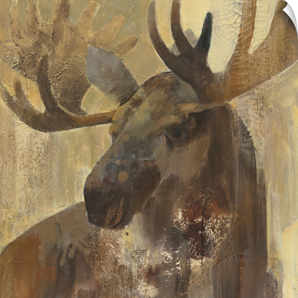 Contemporary wildlife painting of a moose staring at viewer.