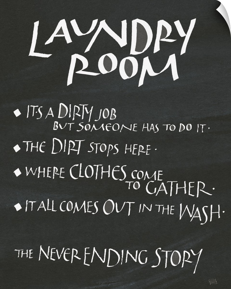 A funny "Laundry Room" design on a chalkboard backdrop.