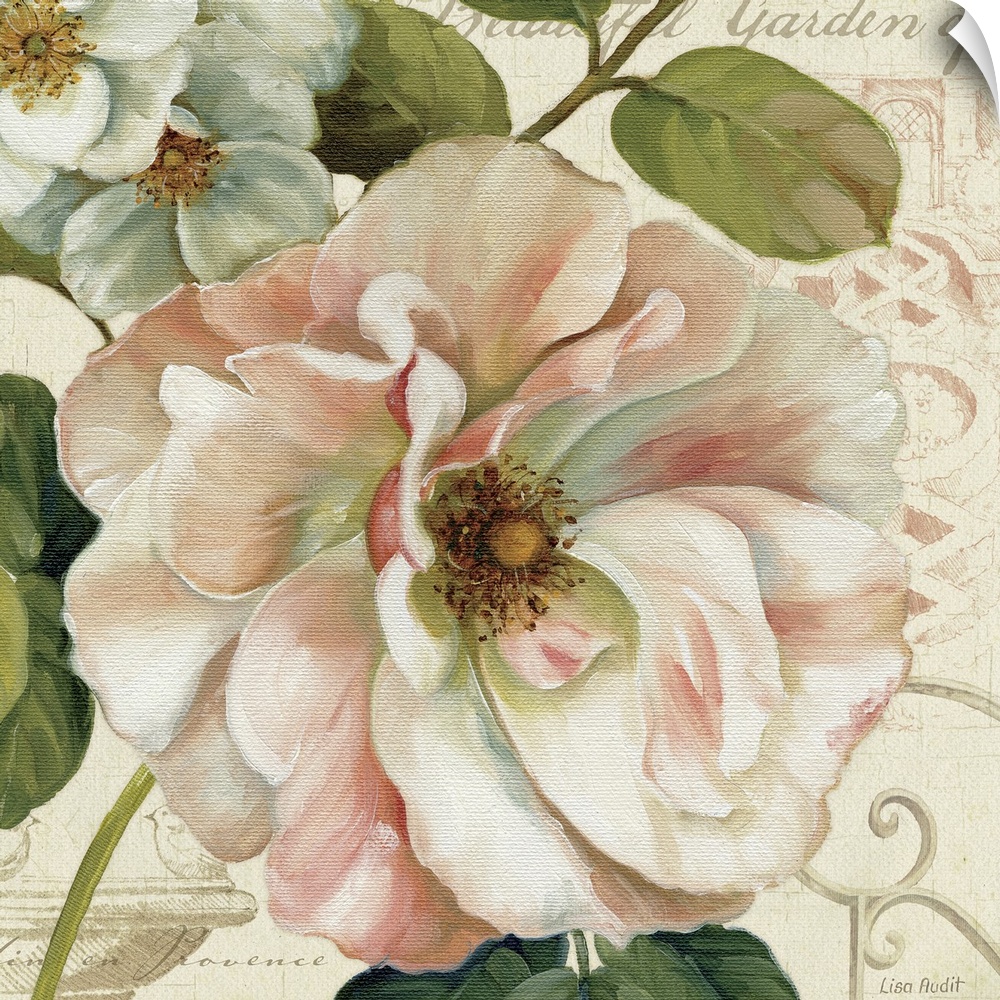 A decorative accent for the home or office this square painted artwork shows the blossom of a wild rose against a neutral ...