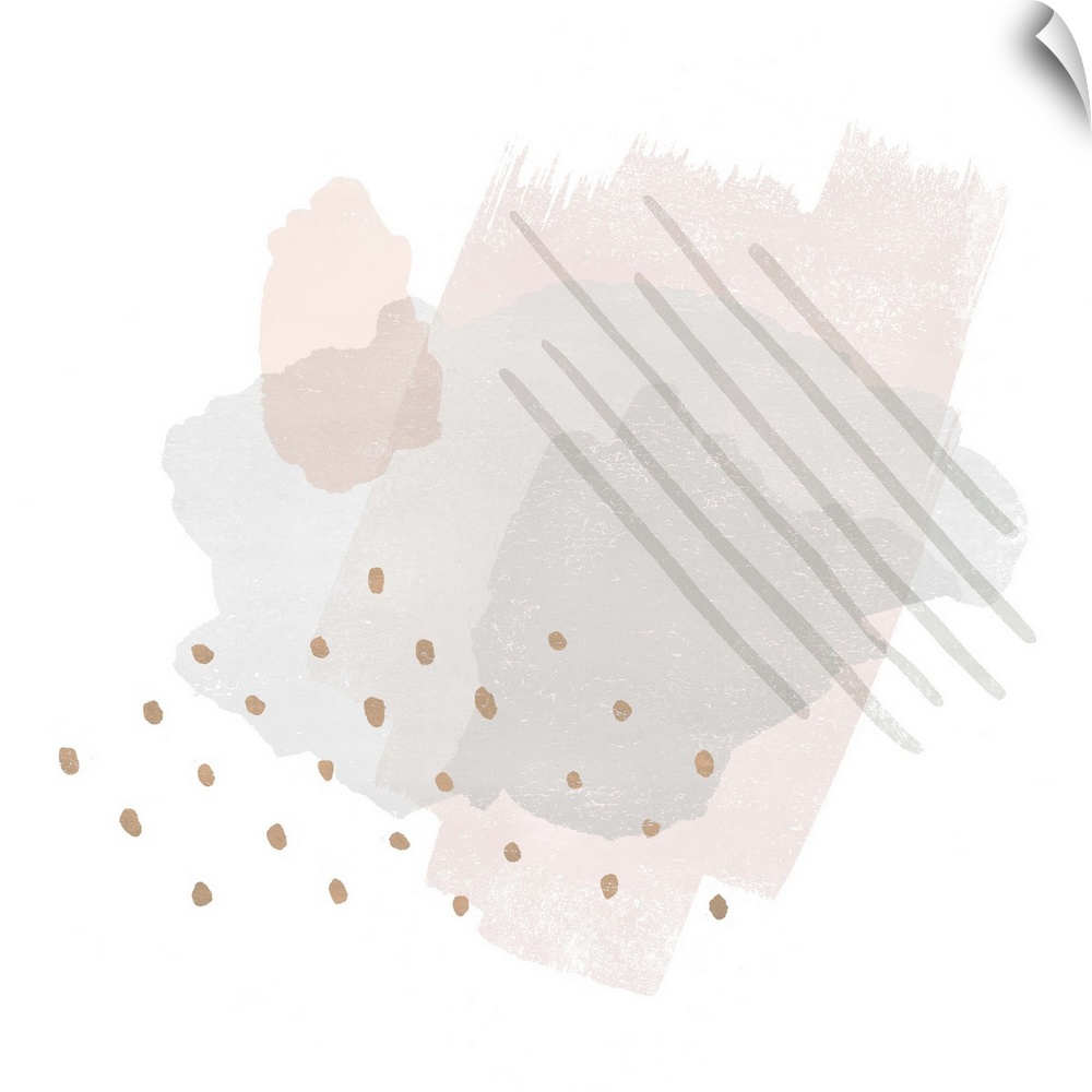 Blush, gold, and gray abstract art on a solid white square background.