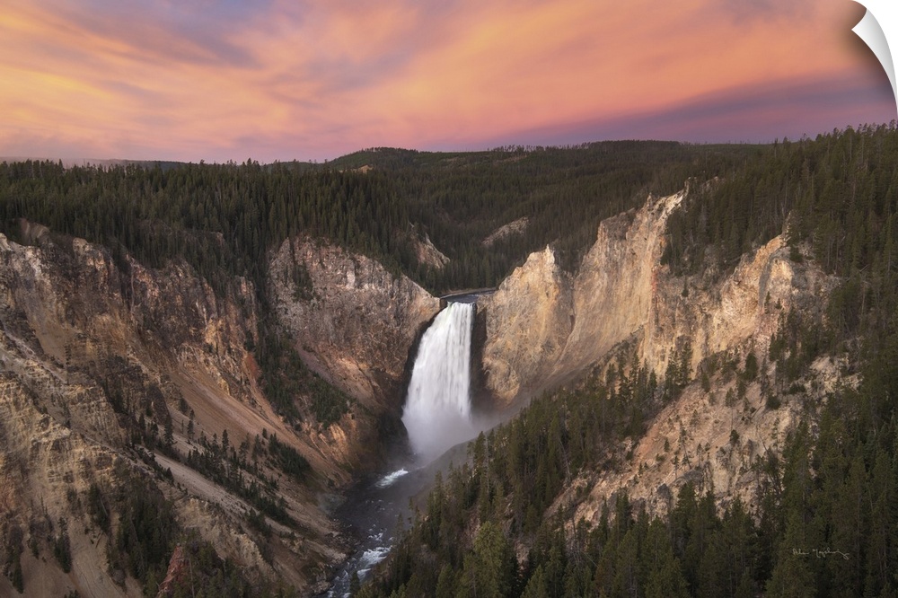 Sunrise over Lower Falls of the Yellowstone River seen from Lookout Point, Yellowstone National Park